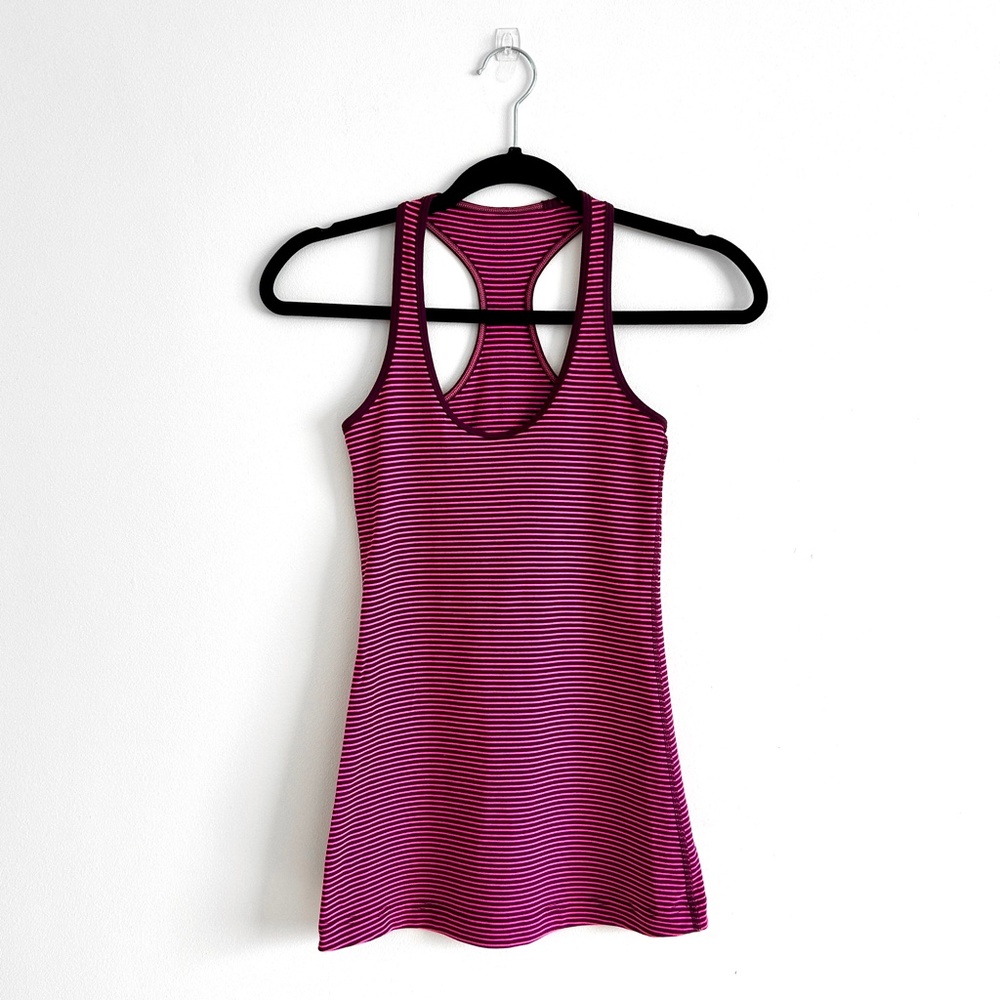 lululemon Cool Racerback Tank Top Purple Pink Stripe for Running Training Size 2